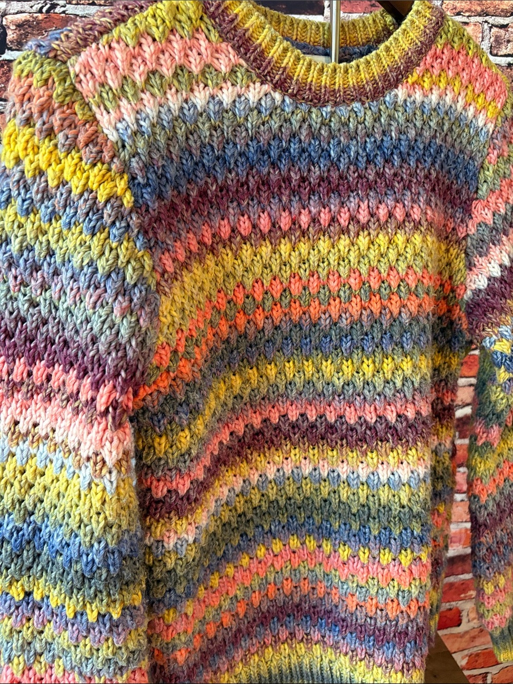St. John's Bay Multicolor Striped Crewneck Sweater Yellow, Pink, Blue Gray S